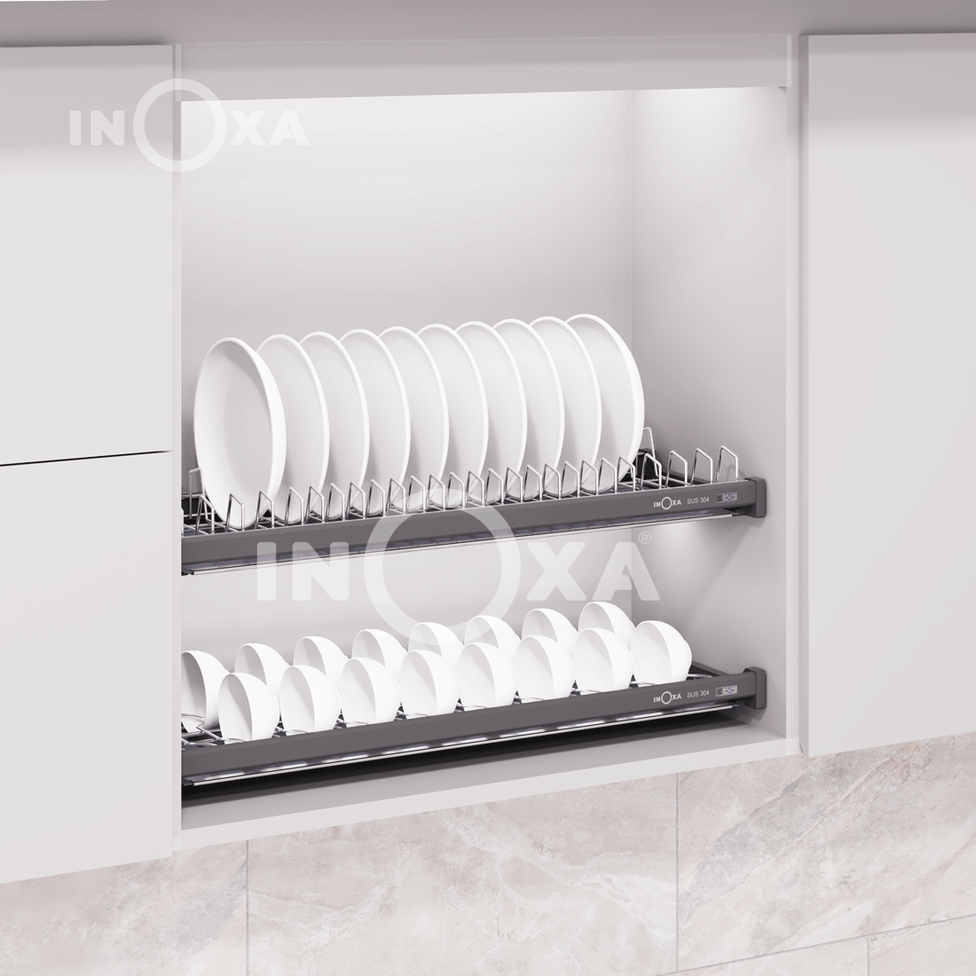 GIÁ BÁT ĐĨA CỐ ĐỊNH INOX 2 TẦNG BASIC