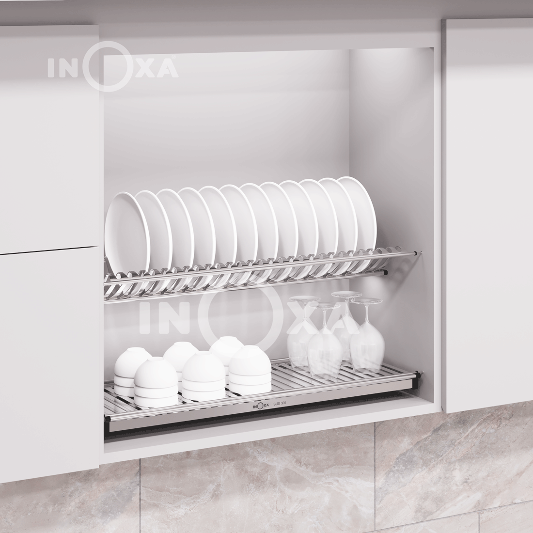 GIÁ BÁT CỐ ĐỊNH INOX 2 TẦNG CHỮ V