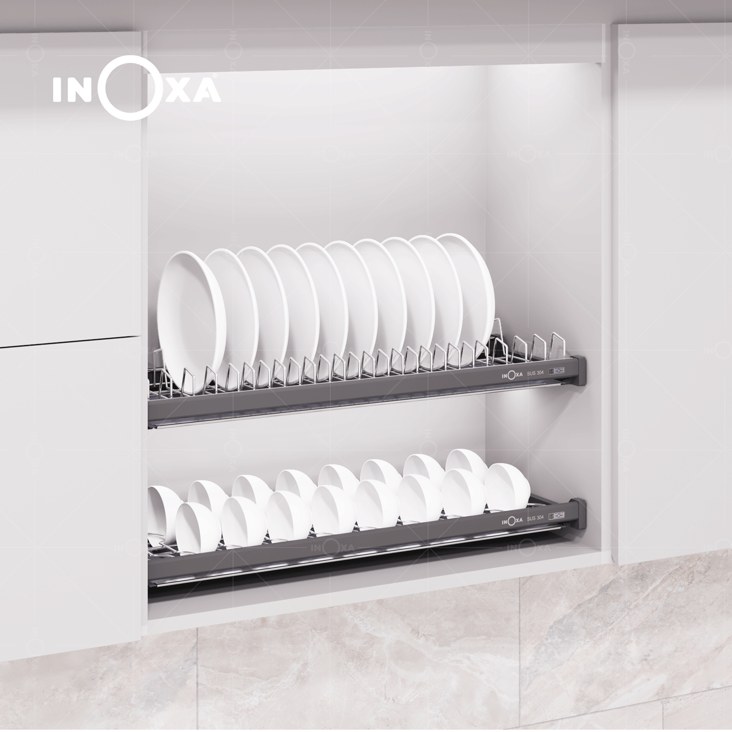 GIÁ BÁT ĐĨA CỐ ĐỊNH INOX 2 TẦNG BASIC