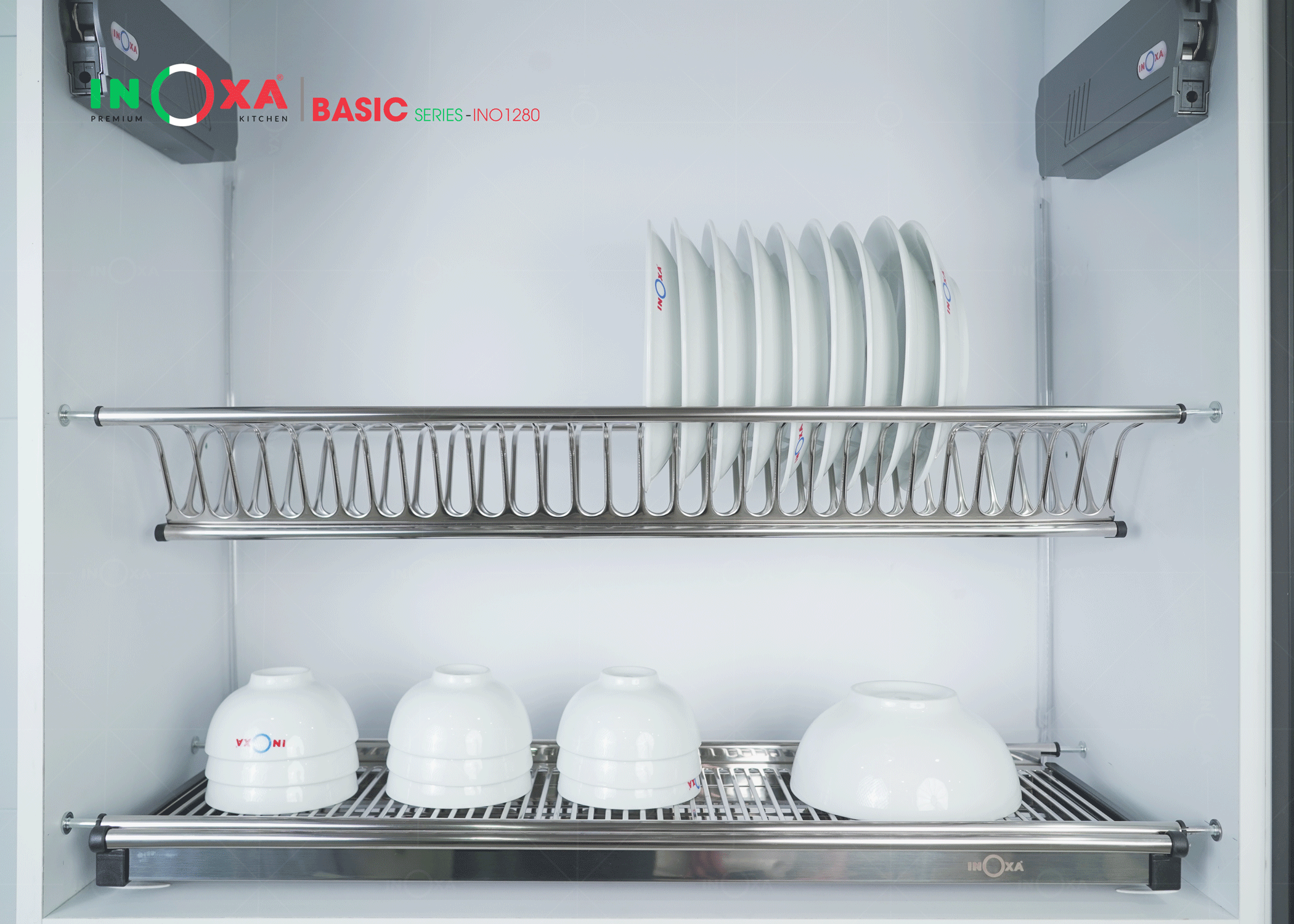 giá bát cố định inox 2 tầng chữ V Inoxa