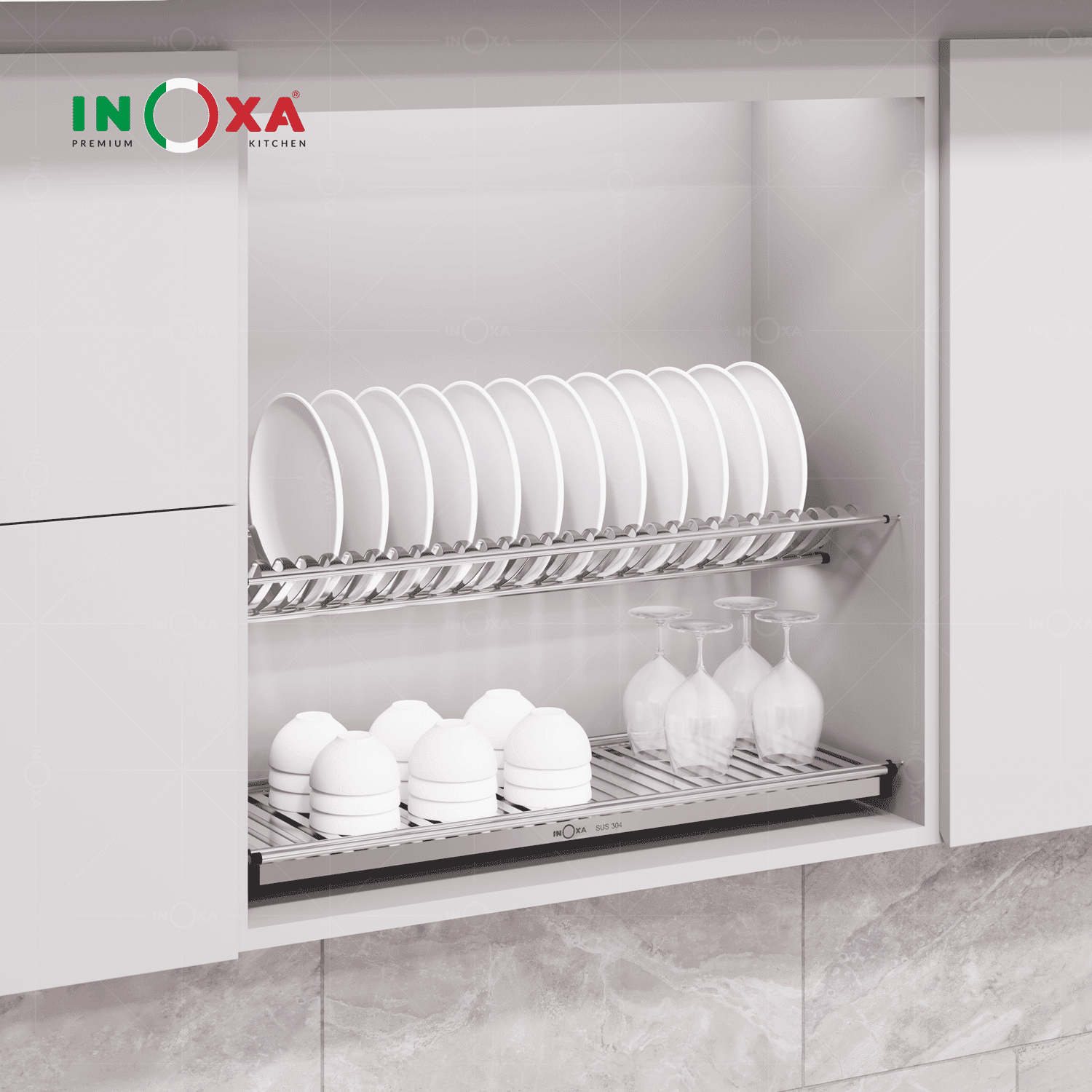Giá bát cố định inox 2 tầng chữ V