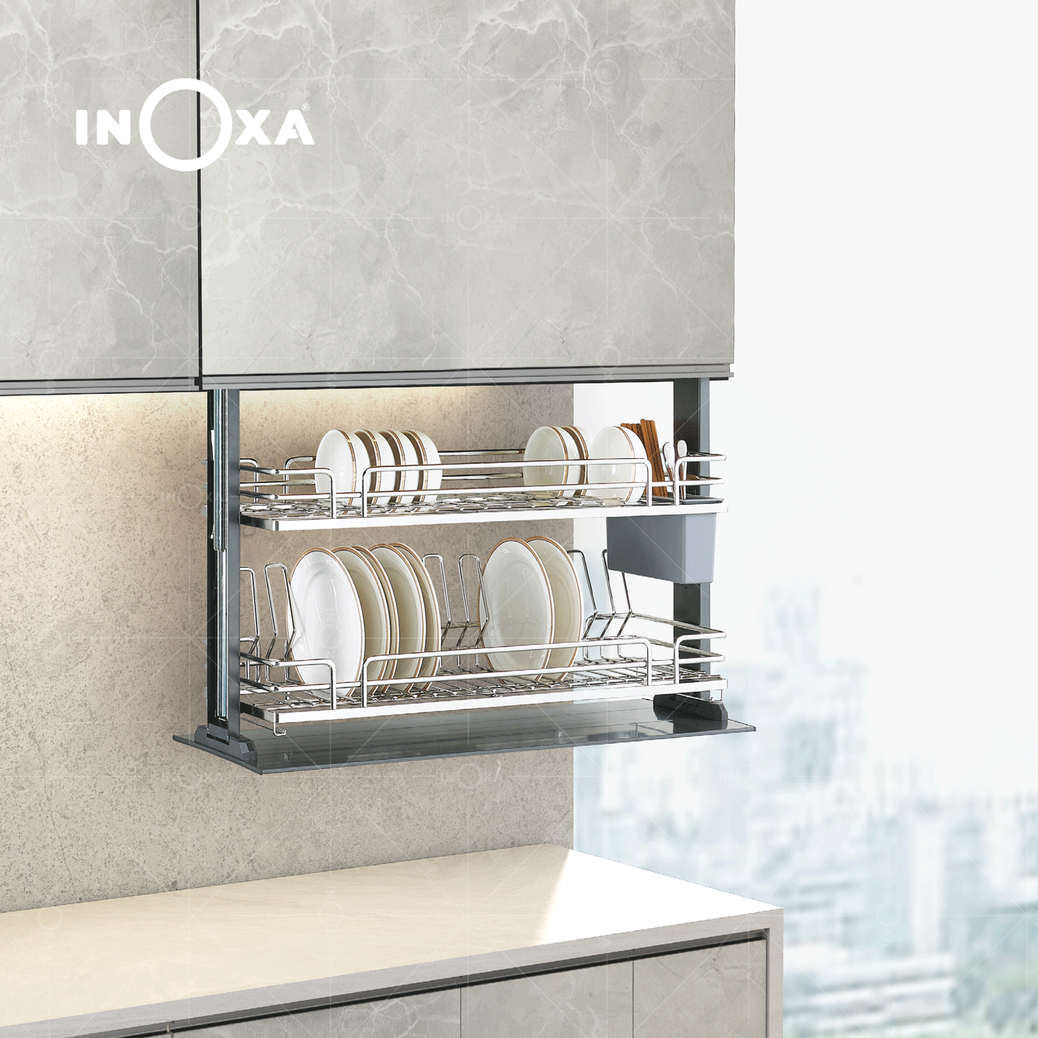 GIÁ BÁT NÂNG HẠ ĐIỆN INOX NAN OVAL