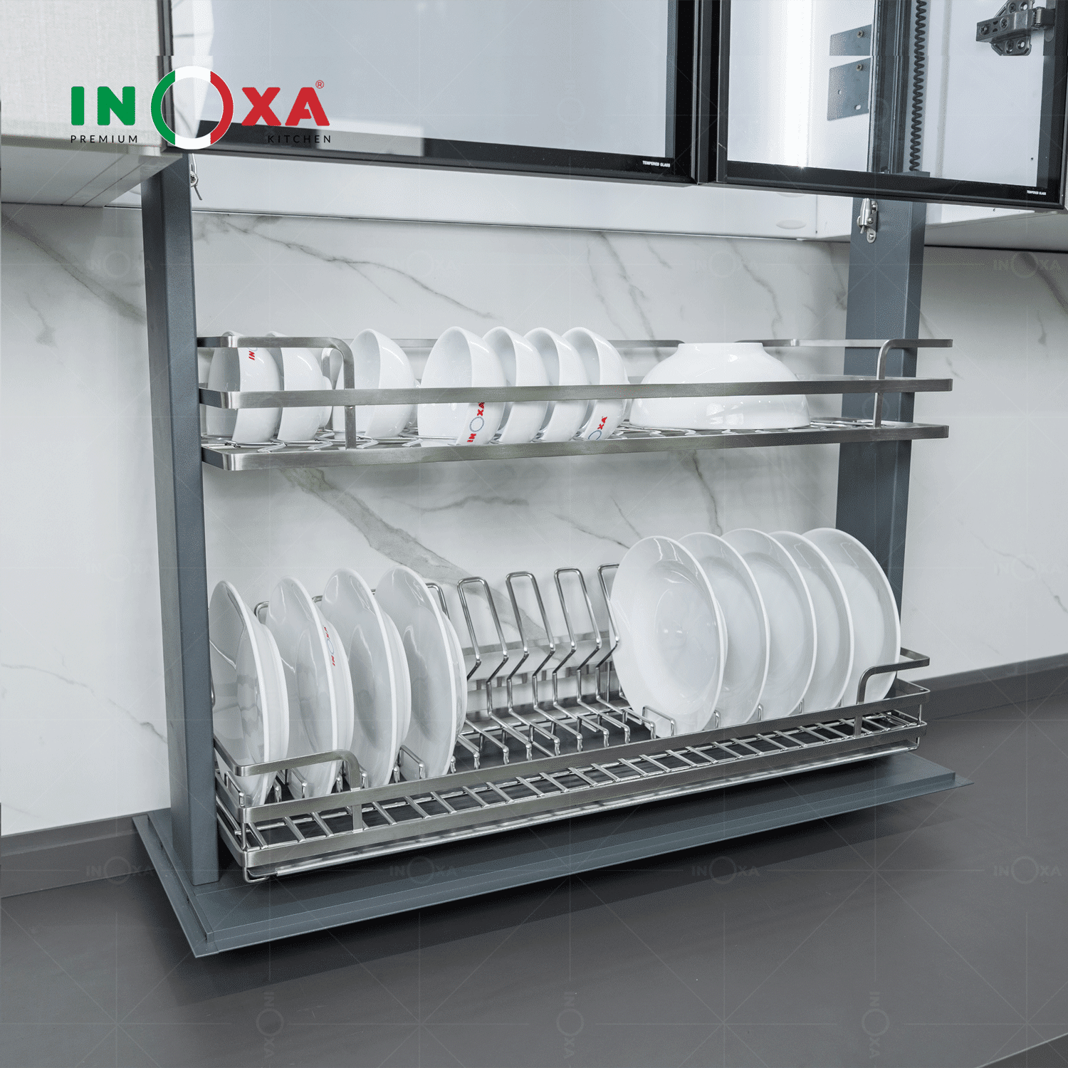 Giá bát nâng hạ điện inox nan Oval