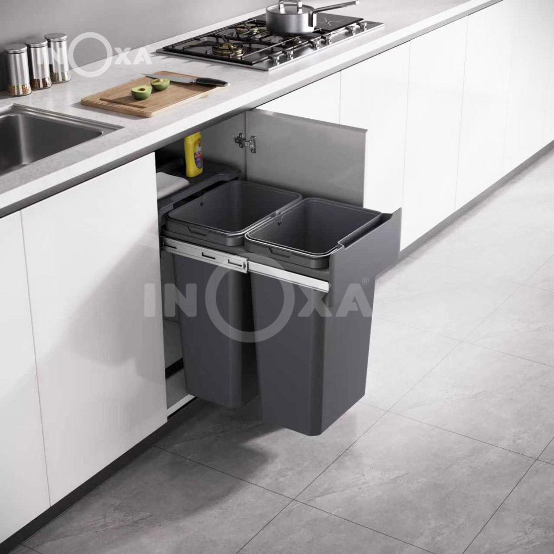 THÙNG RÁC ĐÔI GẮN CÁNH RAY GIẢM CHẤN - Image 2