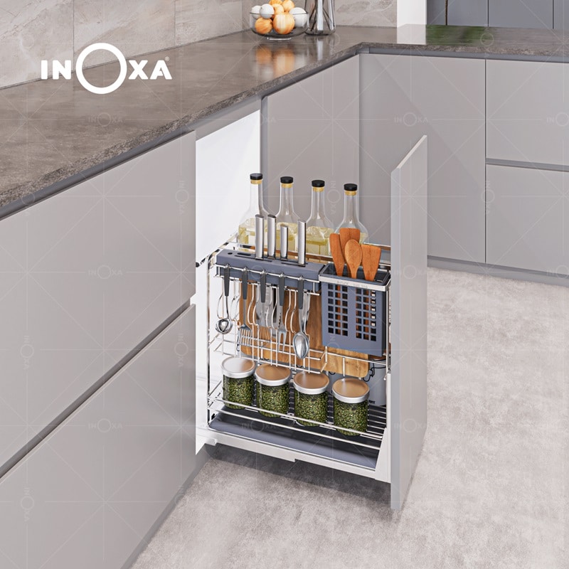 Vì sao nên kết hợp giá dao thớt đa năng với giá gia vị nâng hạ?